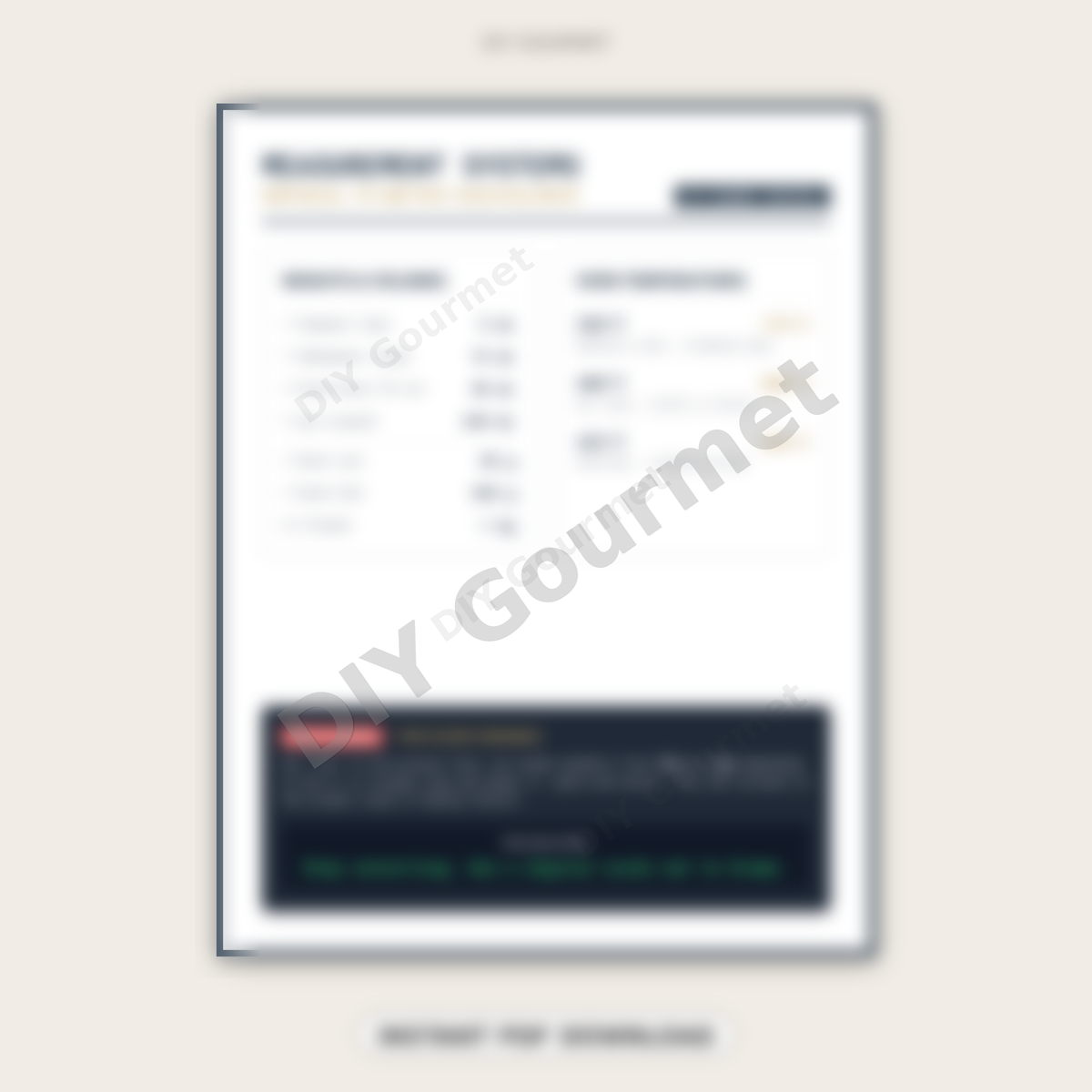 DIY Gourmet - Imperial-to-Metric Equivalence chart preview - instant PDF download